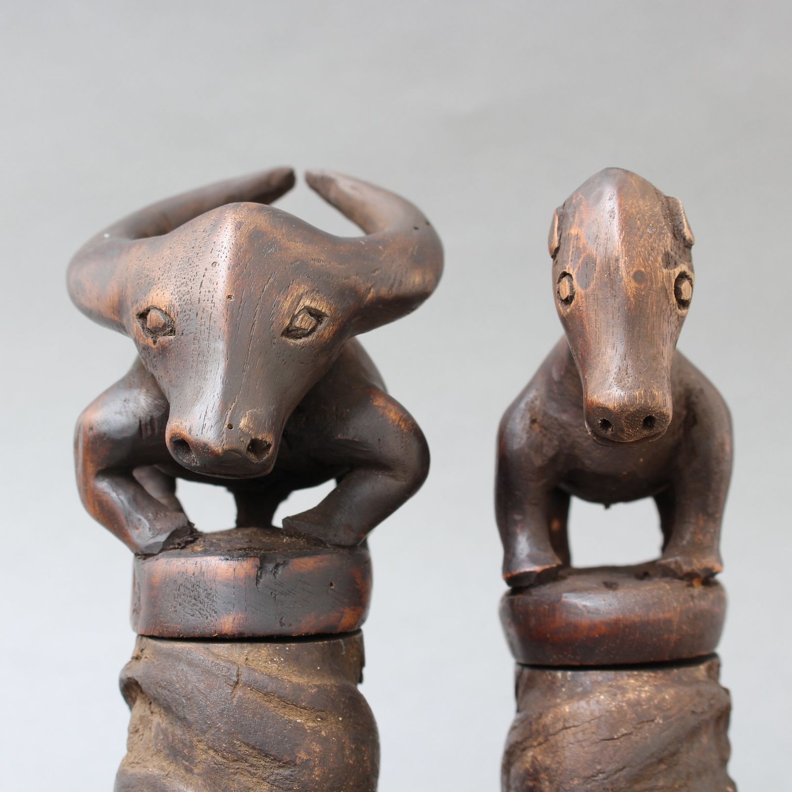 550.0 Pair Of Water Buffalo Horn And Wood Lime Powder Holders For Betel Nut From Timor Island (Circa 1970s) photo