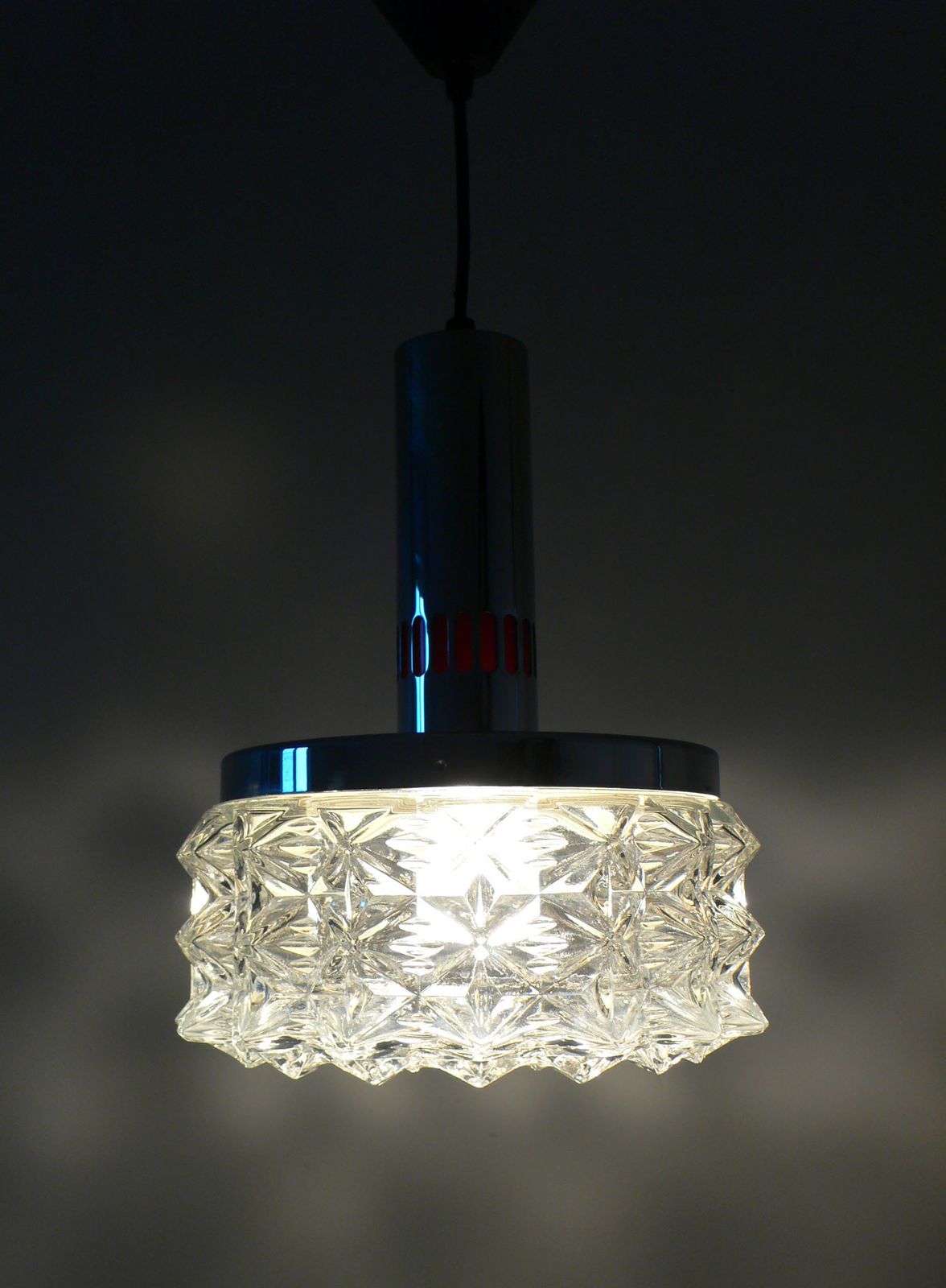 photo for sale 1960s Raak Design Glass Cristal Pendant Hanging Lamp