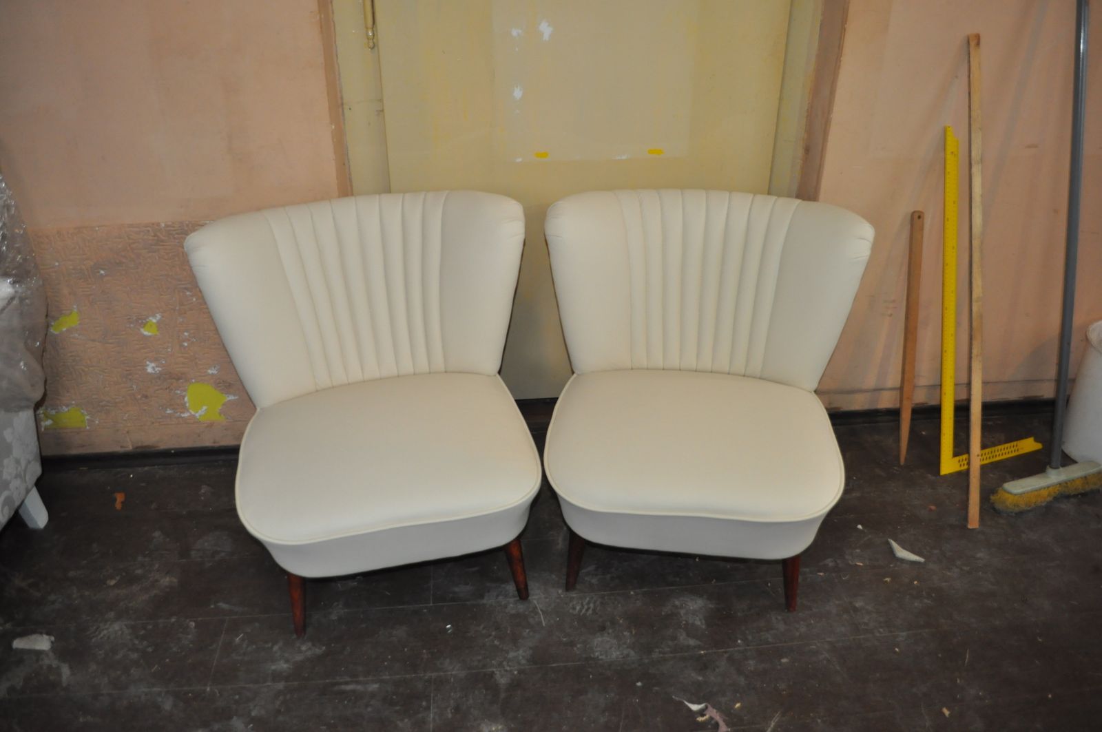 Pair Of Cocktail Chairs In Beige Faux Leather photo vintage