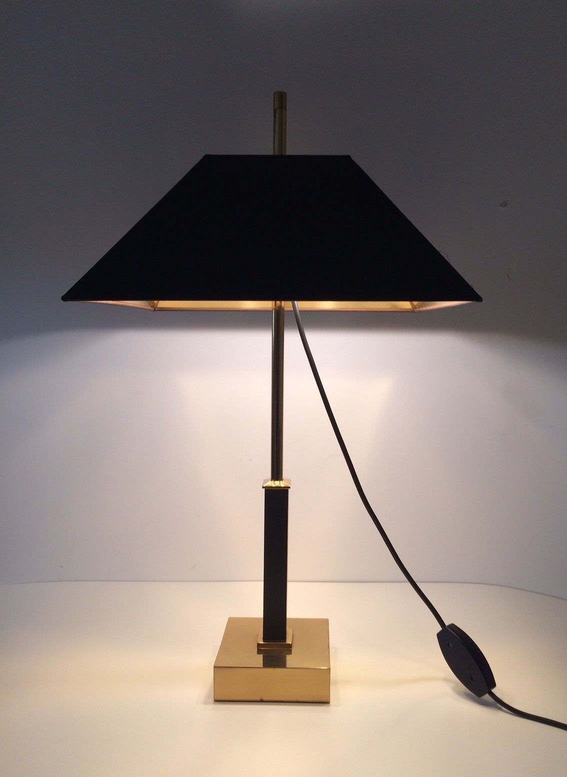 Lighting Hollywood Regency 1980s Deknudt Design Square Brass Table Lamp For Maison Jansen photo