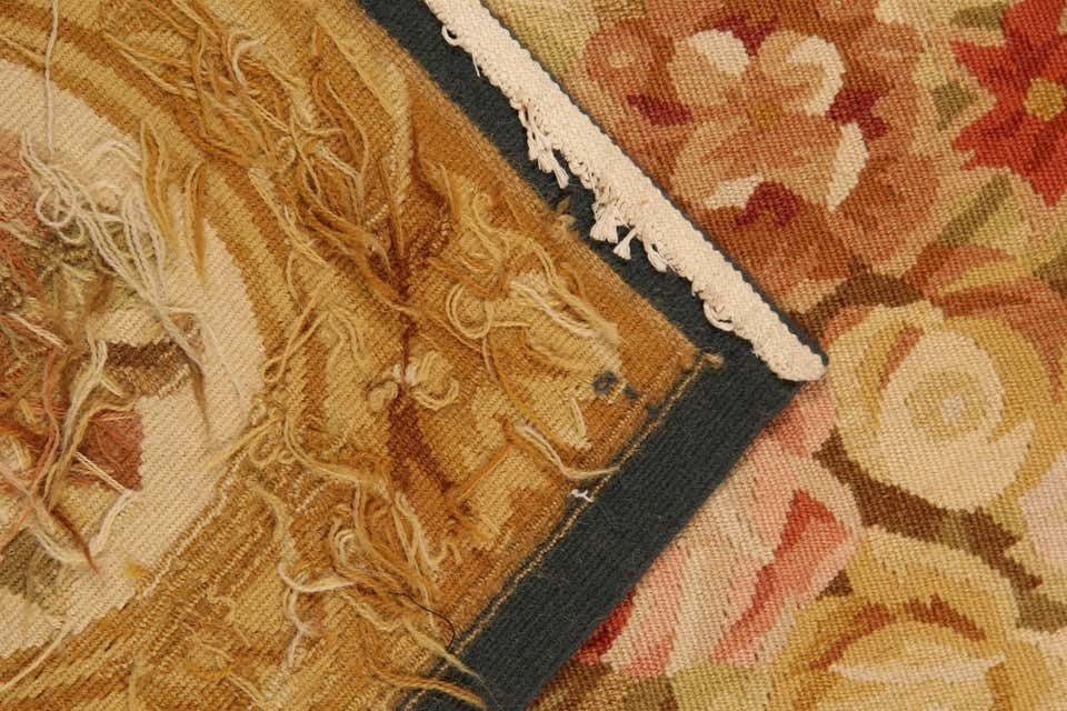 Handmade Carpet Beige Aubusson Rugs, Floral Patterned Oriental Carpet Flat Weave Cream Rugs For Sale photo Textiles