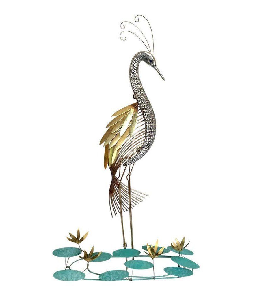Curtis Jere Heron Wall Sculpture With Lily Pads And Flowers, Signed