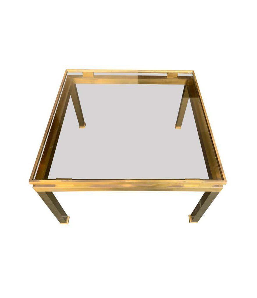 1970s Guy Lefevre Solid Brass Side Table With Smoked Glass Top photo Furniture