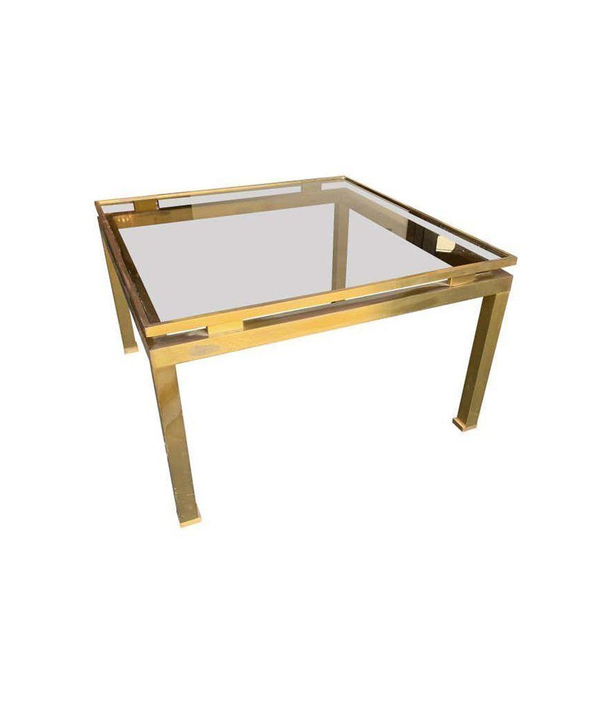 1970s Guy Lefevre Solid Brass Side Table With Smoked Glass Top photo 850.0