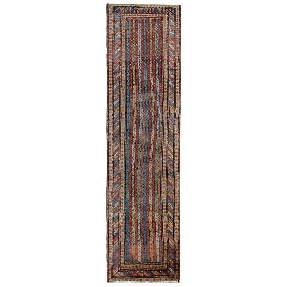 Red Hand Woven Striped Antique Wool Runner Rug 90x360cm