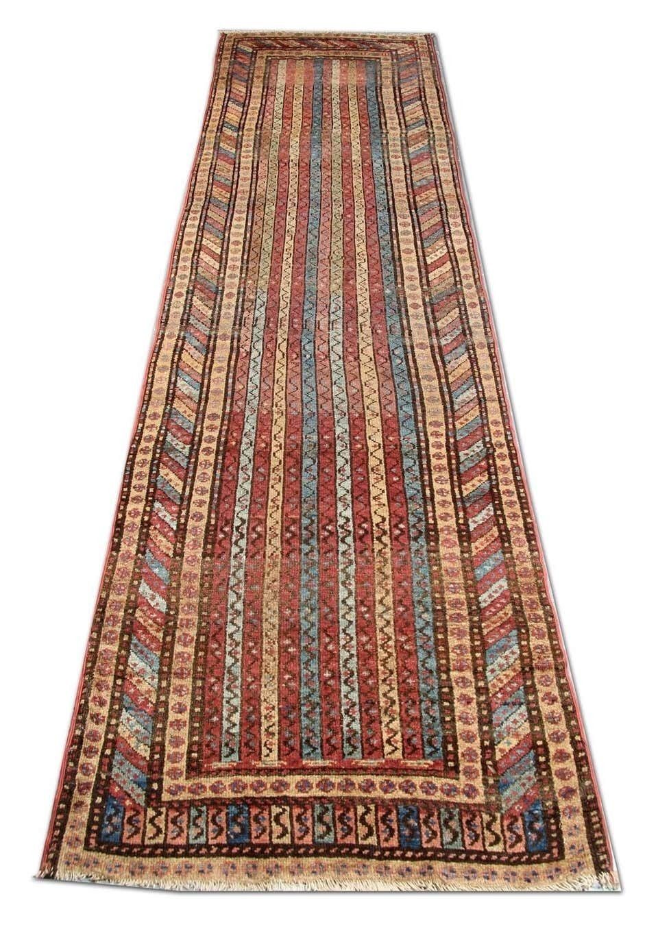 Red Hand Woven Striped Antique Wool Runner Rug 90x360cm photo furniture