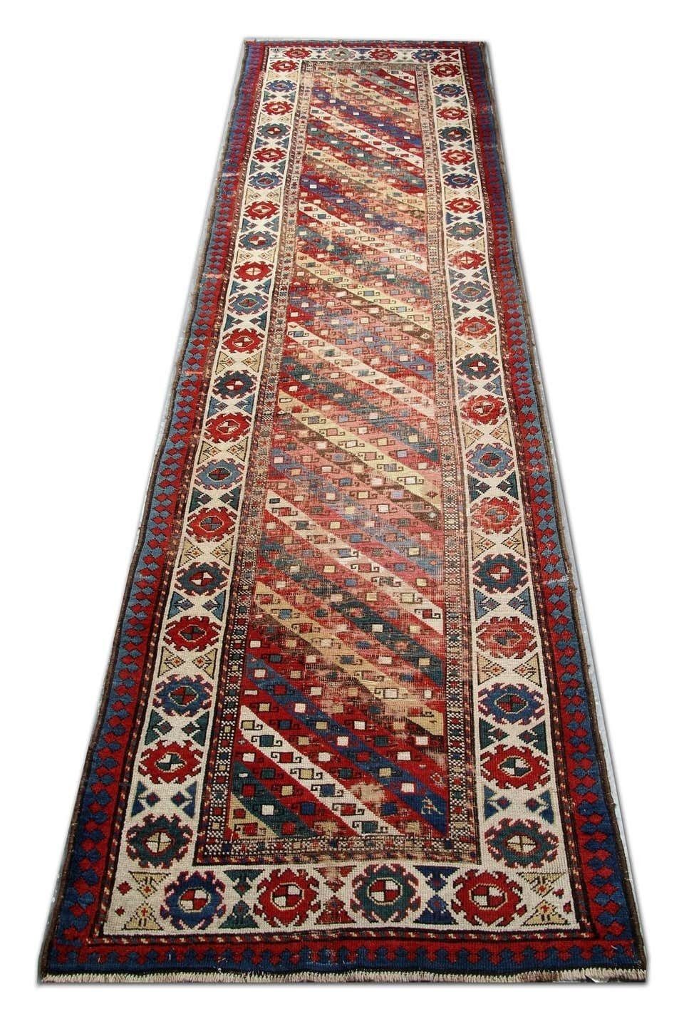 Handwoven Antique Caucasian Runner Rug 90x321cm photo furniture