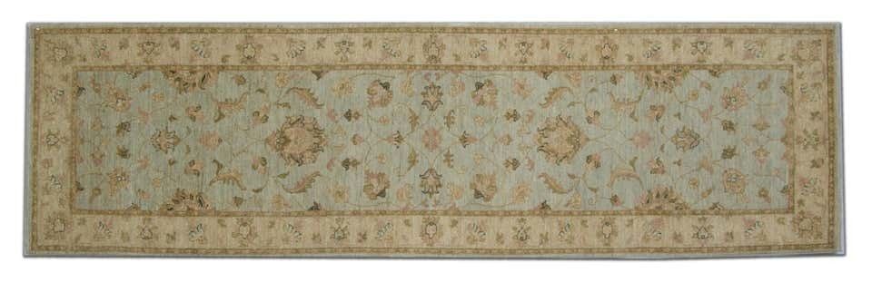 Handwoven Afghan Oriental Green Carpet Runner, Traditional Wool Runner Rug  89x290cm photo furniture