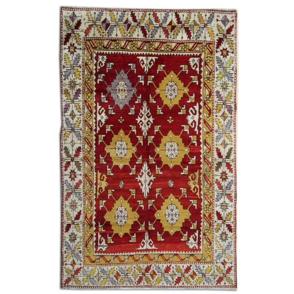 Antique Rugs Red Anatolian Geometric Turkish Rugs For Sale