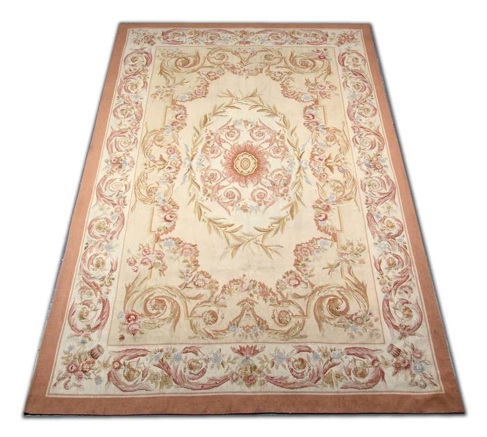 French Aubusson Rugs Traditional Handmade Carpet Floral Vintage Rug Flat Weave Needlepoint photo furniture
