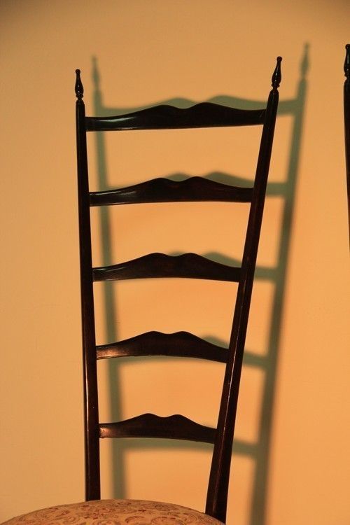 Mid Century Mahogany Pair High Back Chairs 1950 Italian Design Pier Luigi Colli photo furniture