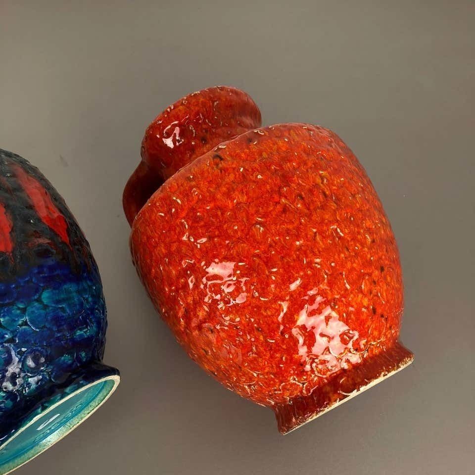 photo vintage Set Of 2 Multi Color Fat Lava Op Art Pottery Vase Made Bay Ceramics, Germany