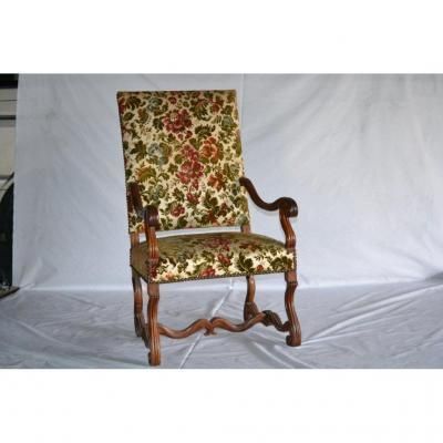 A Louis XIV Style Armchair In Massi Walnut And Tapestry