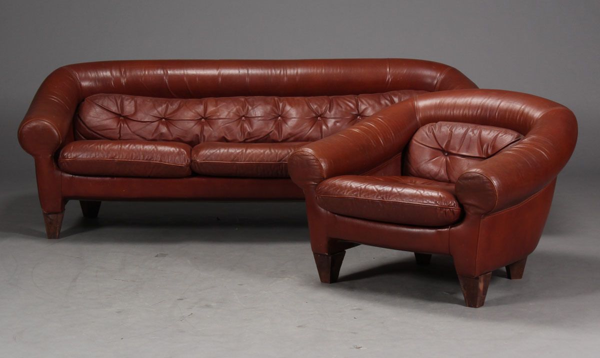 Fawn Leather Lounge Including A Sofa And Three Armchairs photo furniture