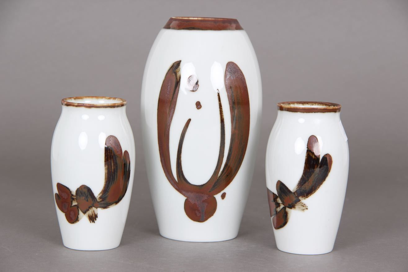 3 Danish Vases From Bing & Grondahl. Bg. 2 X Model: 158/5255 And 1 X Model 159/5251.