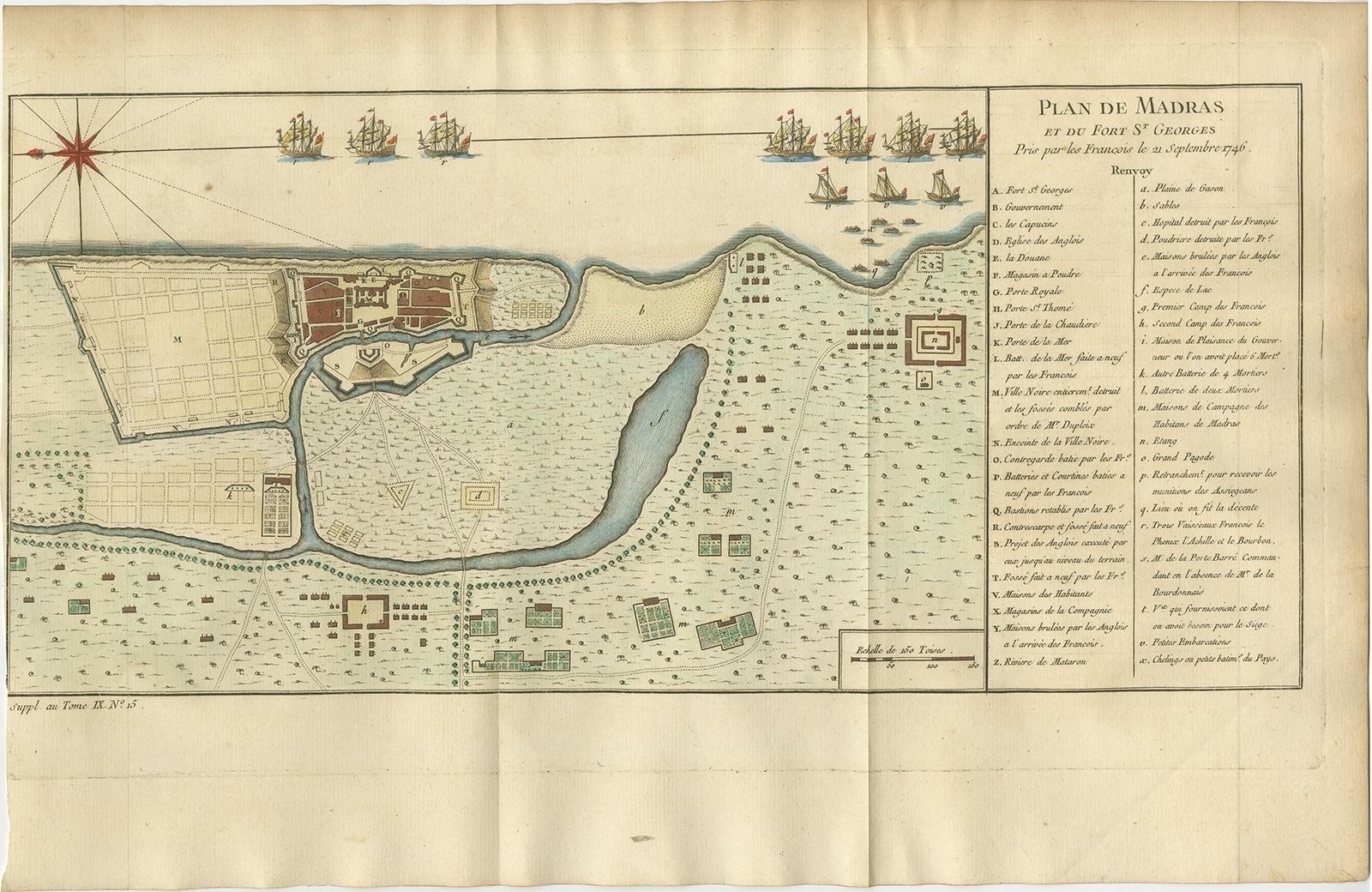 Antique Print Of Madras And Fort St. George By Bellin (1751)