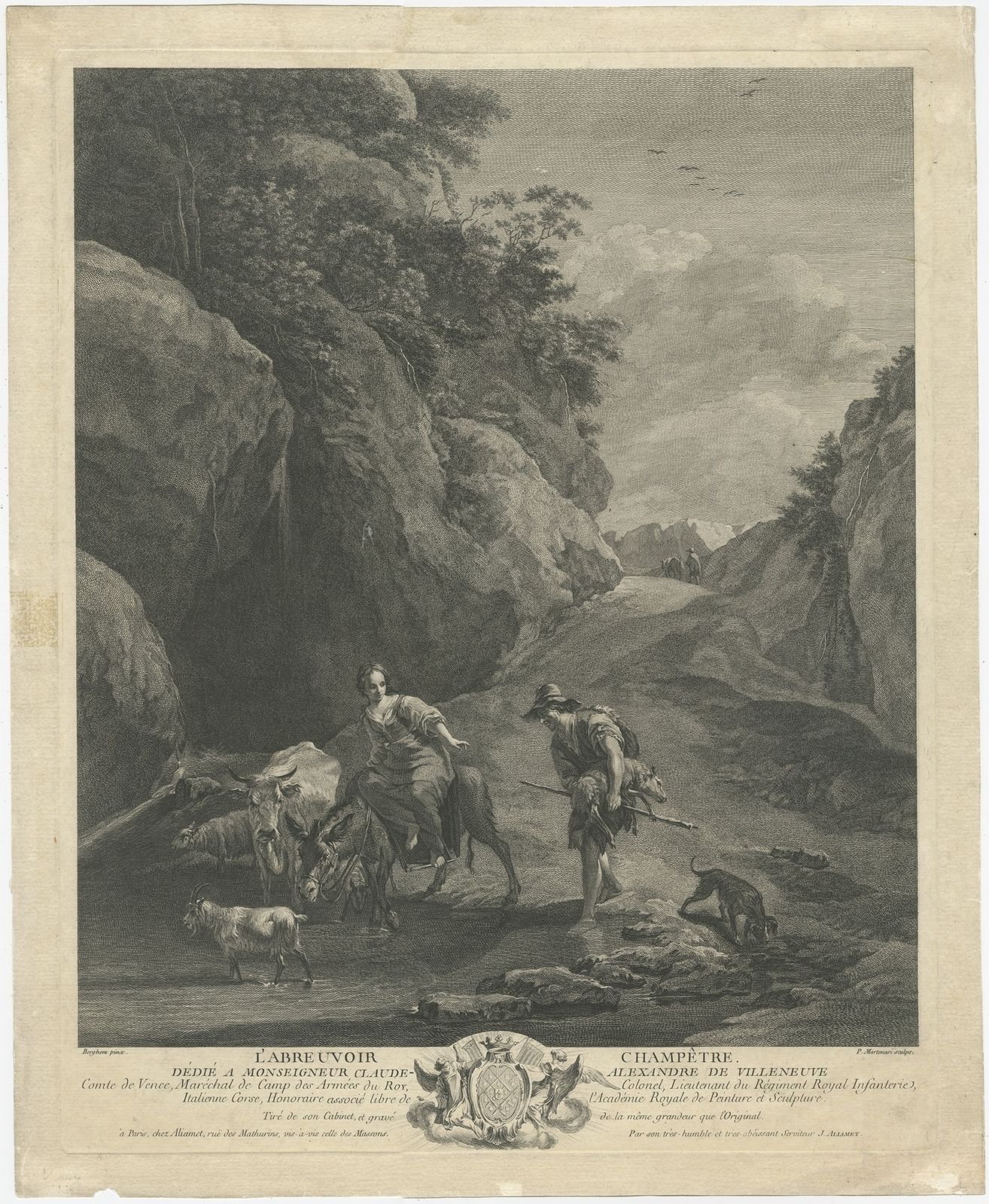 Antique Print Of Shepherds And Cattle By Martenasi (C.1770)