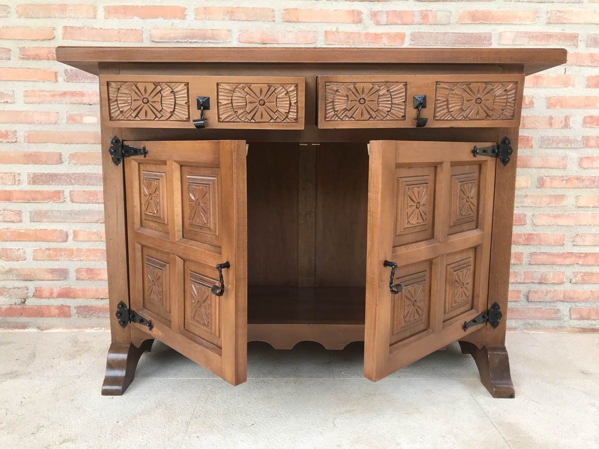 photo vinterior Spanish Carved Dark Walnut Tuscan 2 Drawer Credenza, 1940s