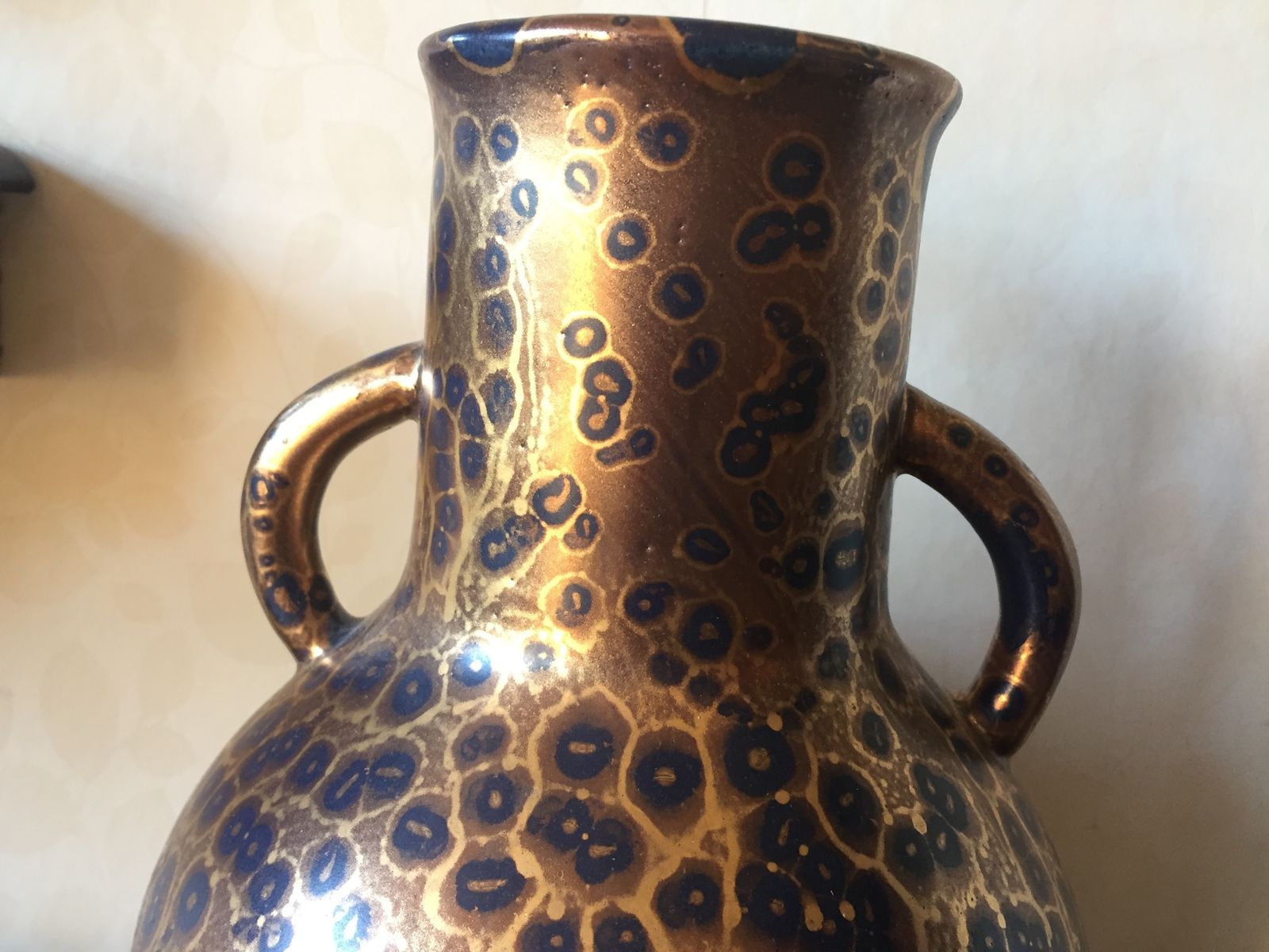 Art Deco Large Vase By Leon Pointu, France With Gold Spattered Glaze C1920 photo furniture