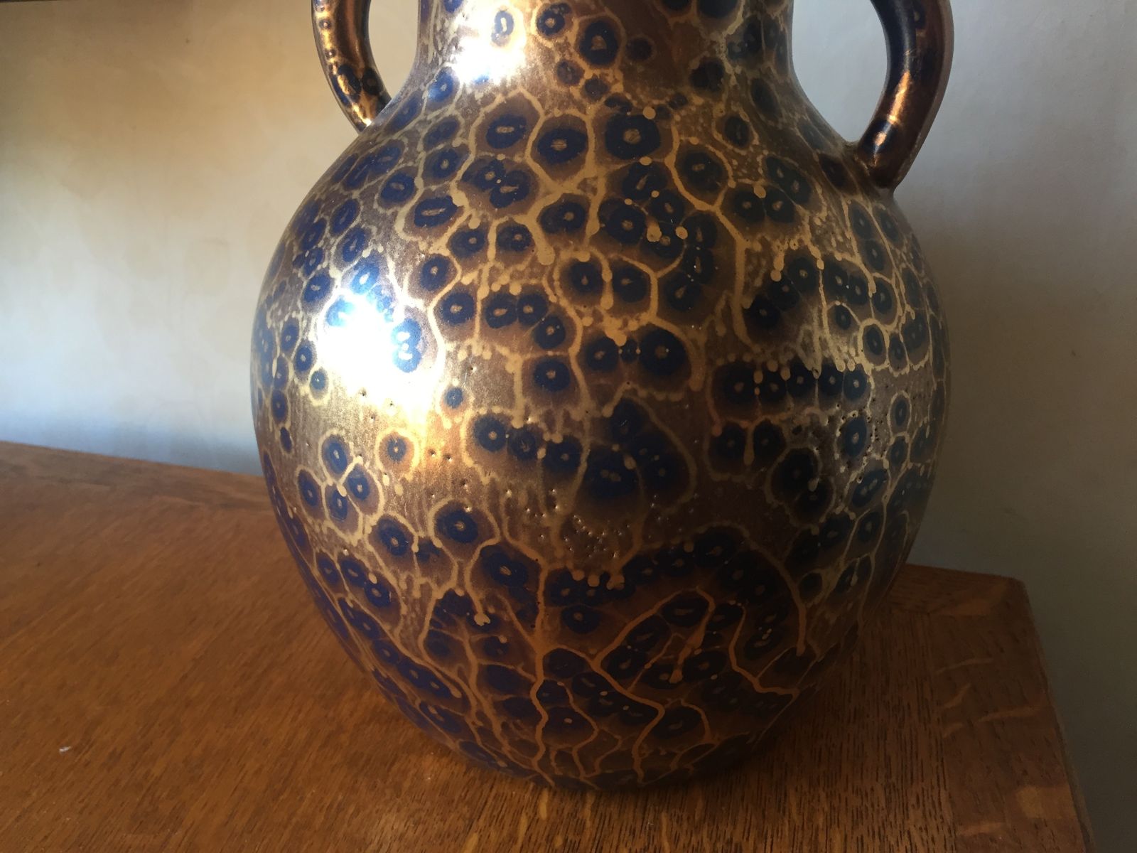 Art Deco Large Vase By Leon Pointu, France With Gold Spattered Glaze C1920 photo for sale
