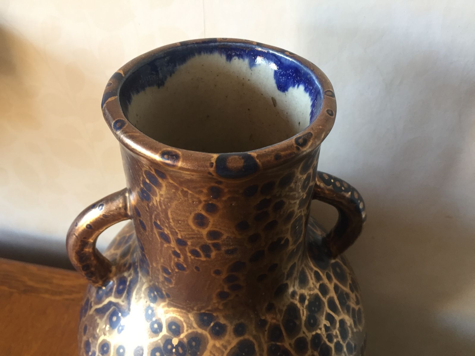 Art Deco Large Vase By Leon Pointu, France With Gold Spattered Glaze C1920 photo Home Decor