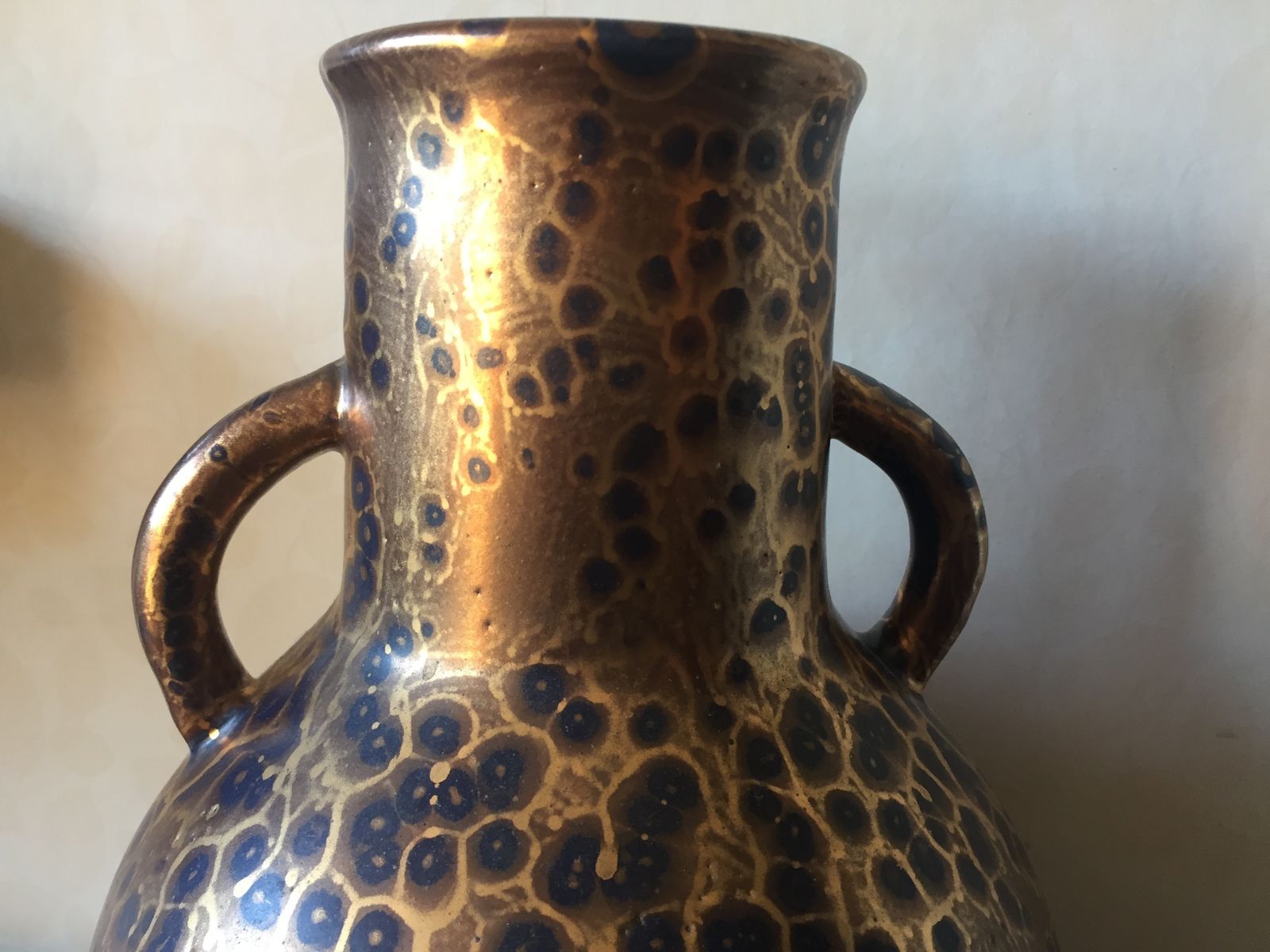 Art Deco Large Vase By Leon Pointu, France With Gold Spattered Glaze C1920 photo vintage
