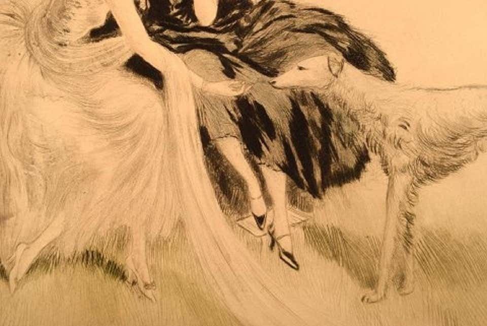 Charles Dana Gibson, American Illustrator, Two Ladies And A Dog photo Art