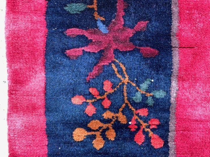 Large Chinese Art Deco Carpet, 290x245 Cm, 1920s Wool, Handmade, Pink Blue Rug photo buy