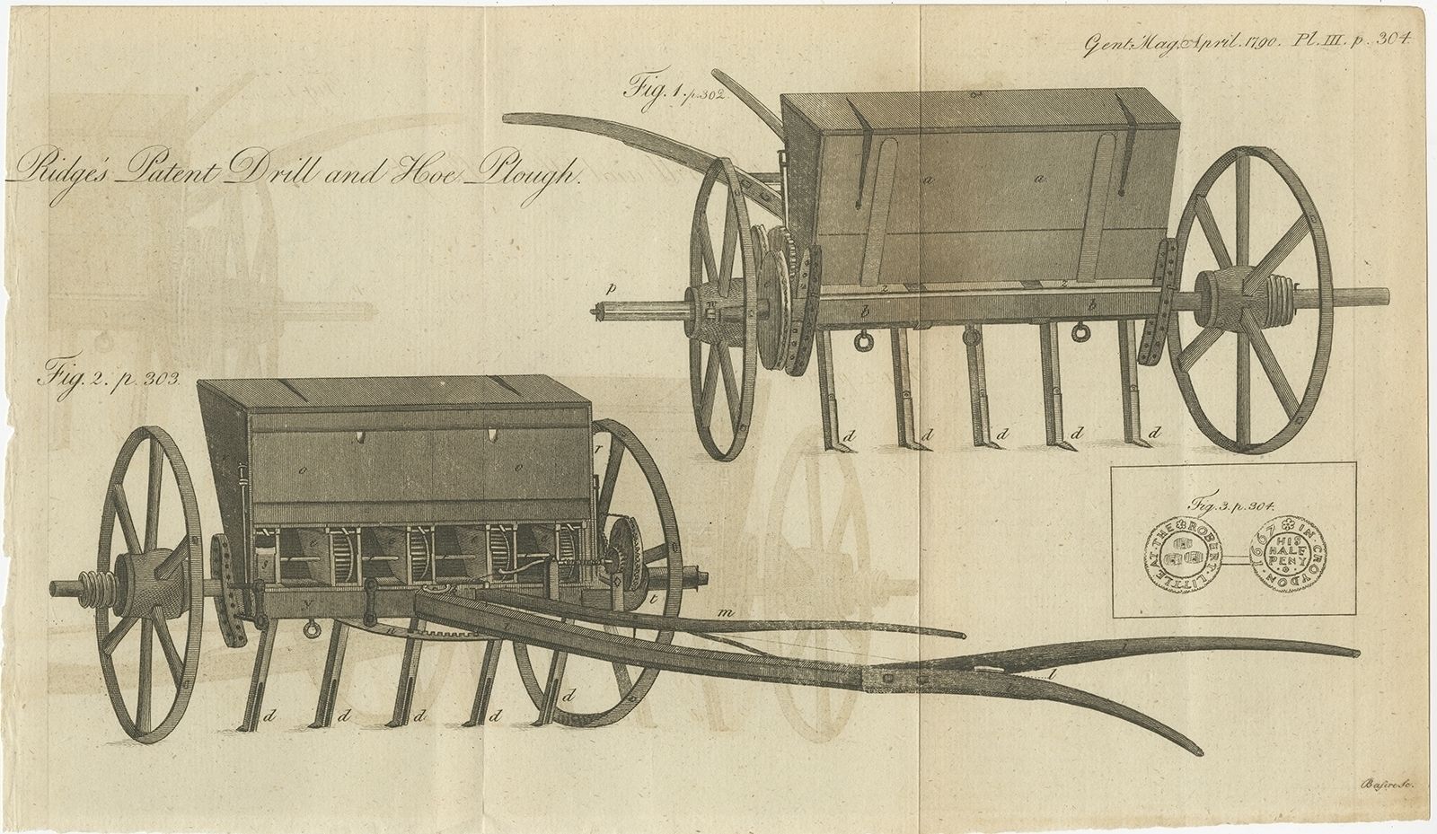 Antique Print Of Agriculture Equipment (1790)