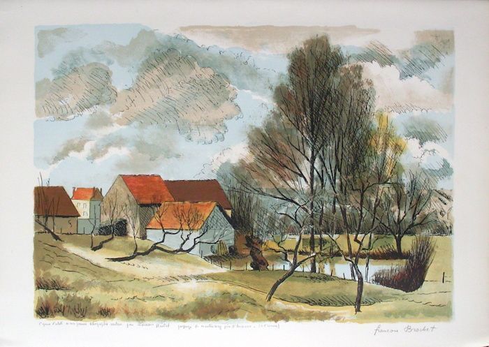 Pike François   Lithography   Landscape From Montmercy Near Auxerre Yonne