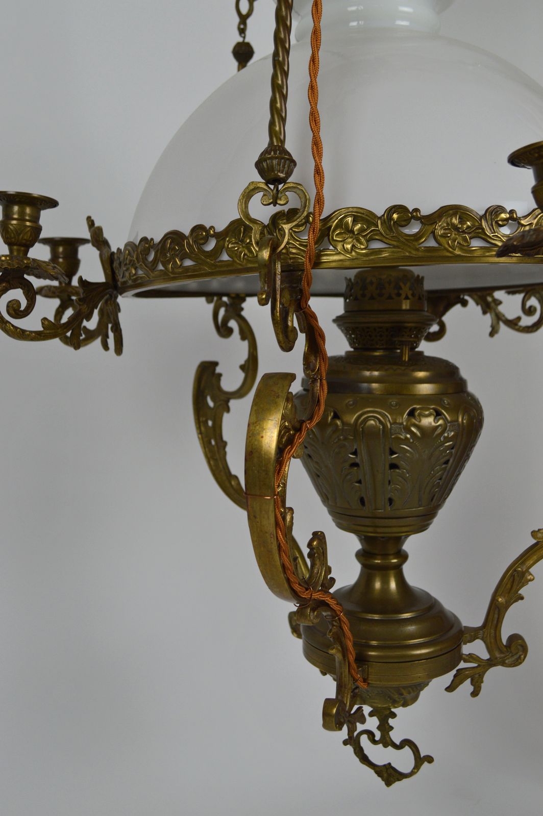 French Large Antique Chandelier In Bronze And Brass photo vintage