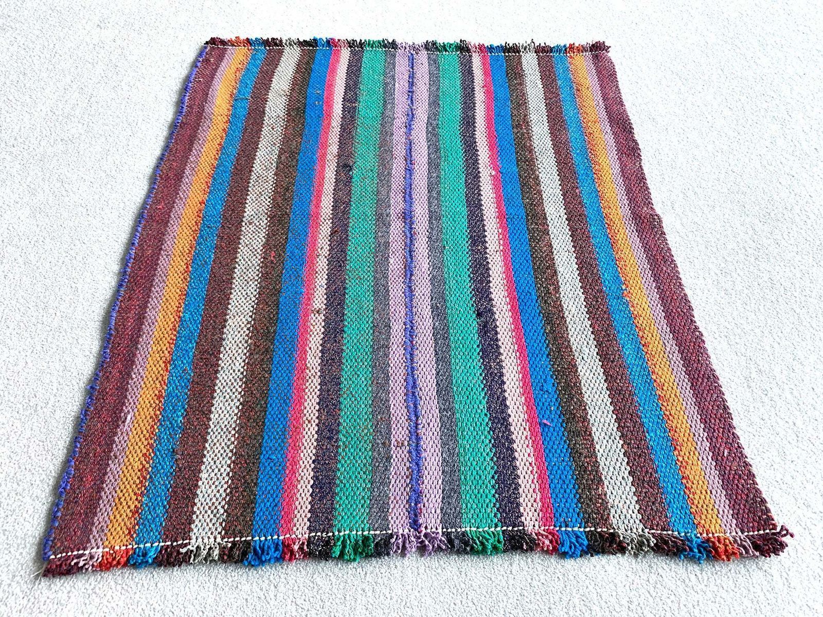 Traditioneel Turks kilimkleed – Shabby Vintage – Wol – Landelijke stijl – Kelim – 95 x 81 cm