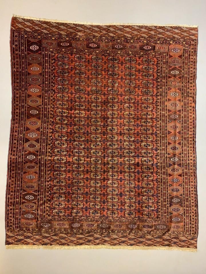 Antique Turkmen Tekke Main Carpet, 290x240 Cm Turkoman Bokhara Red Black Beige