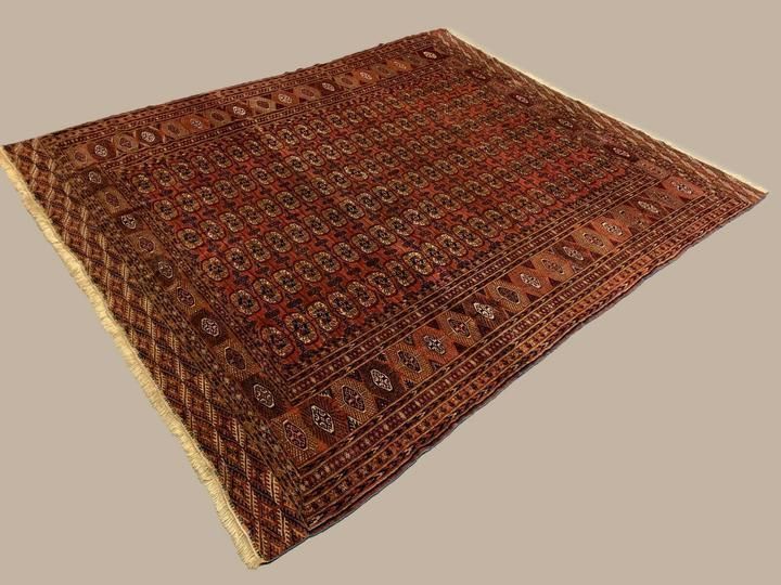Antique Turkmen Tekke Main Carpet, 290x240 Cm Turkoman Bokhara Red Black Beige photo furniture