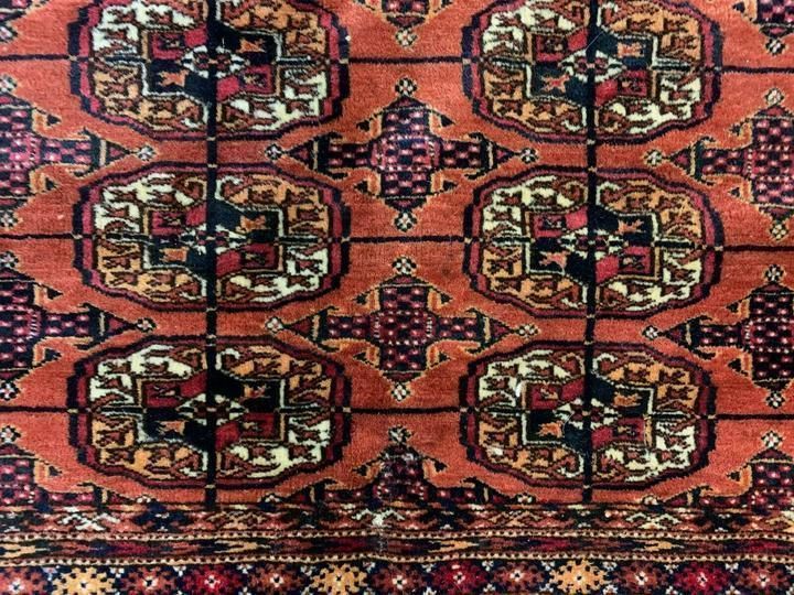 Antique Turkmen Tekke Main Carpet, 290x240 Cm Turkoman Bokhara Red Black Beige photo 6350.0