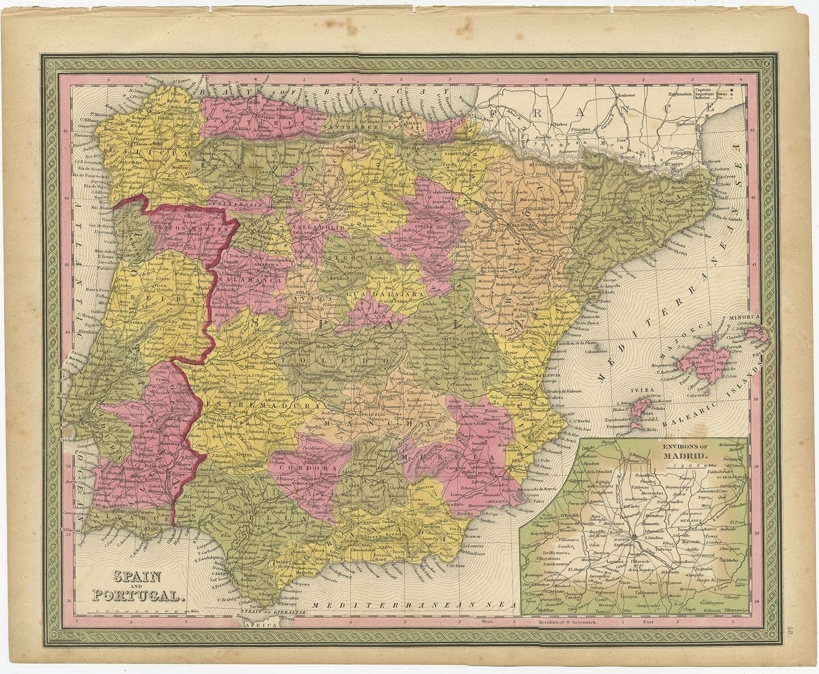 Antique Map Of Spain And Portugal By Mitchell (1846)