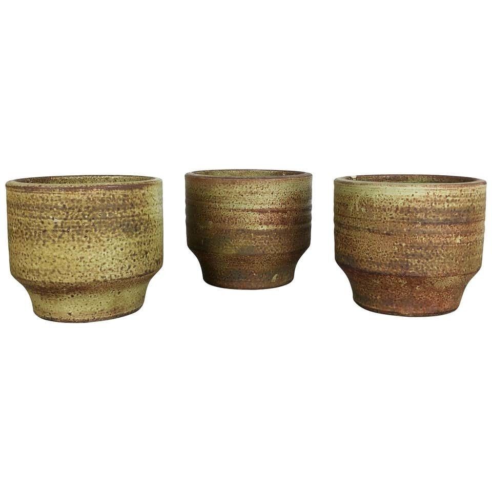 Set Of 3 Ceramic Studio Pottery Vase By Piet Knepper For Mobach Netherlands 1970
