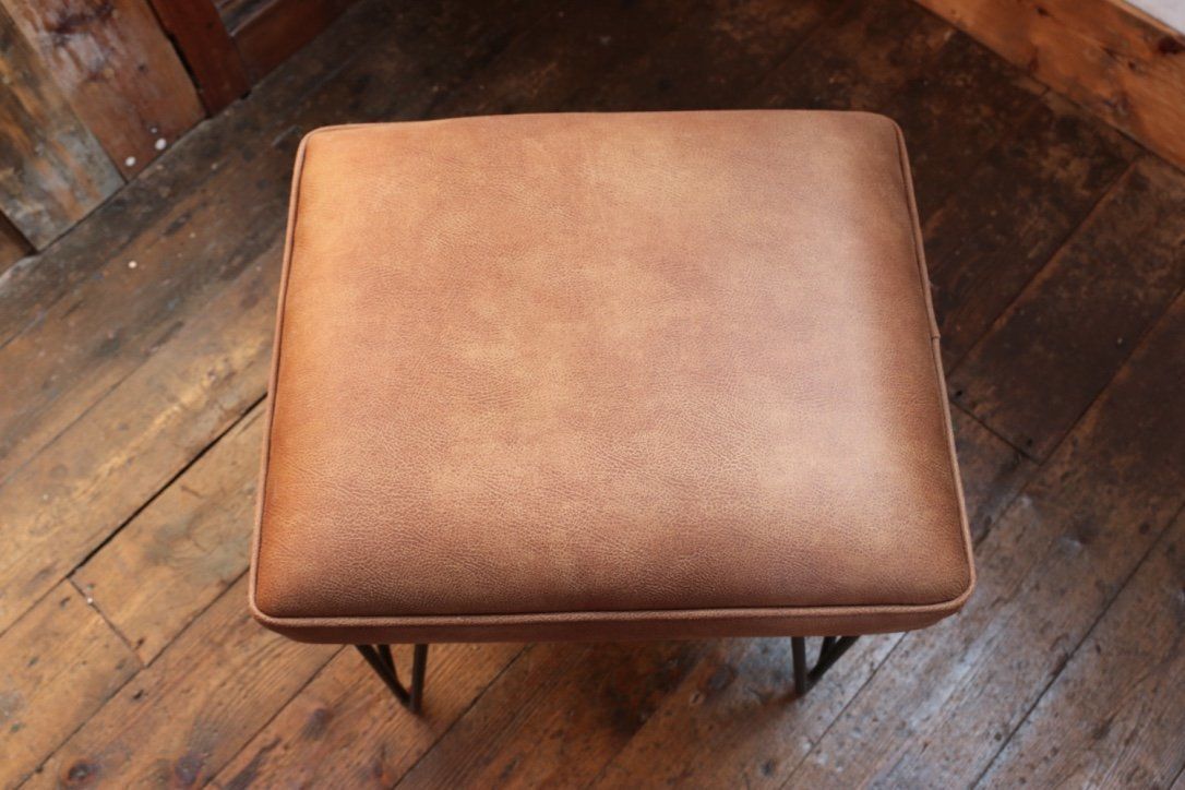 Handmade Industrial Stool With Hairpin Legs In Leather photo furniture