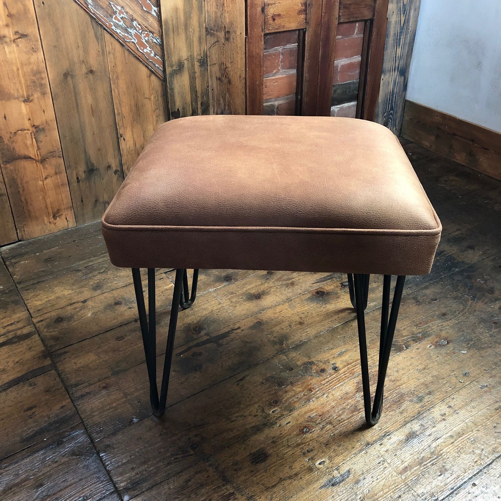 Handmade Industrial Stool With Hairpin Legs In Leather photo buy
