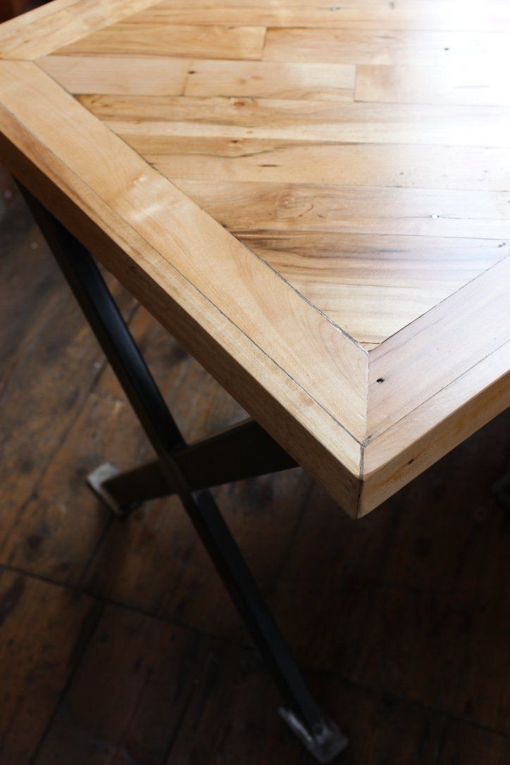 Desk / Workstation Made From Reclaimed Maple Flooring With Industrial Cross Leg Frame photo vinterior