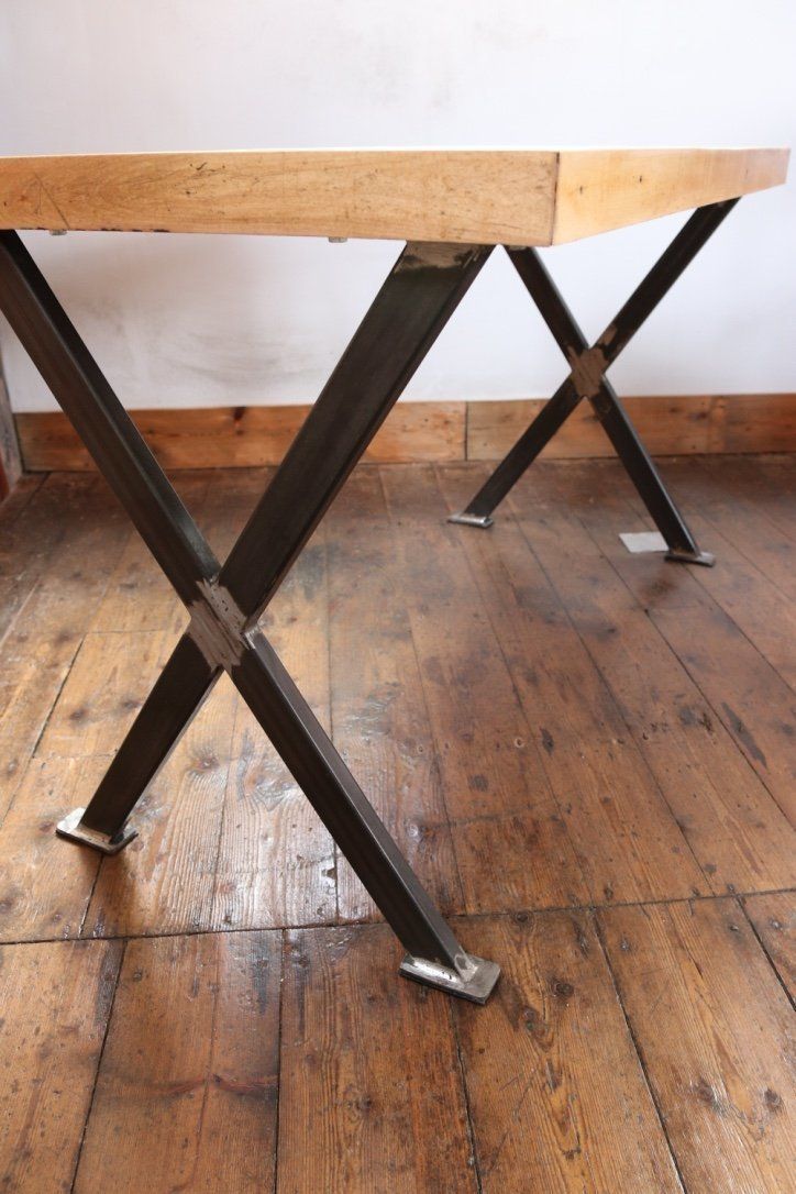 Desk / Workstation Made From Reclaimed Maple Flooring With Industrial Cross Leg Frame photo buy