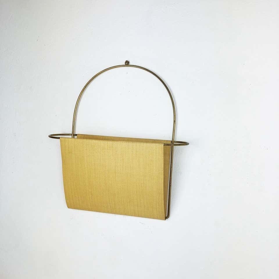 Vintage Brass Wall Hanging Magazine Holder photo vinterior