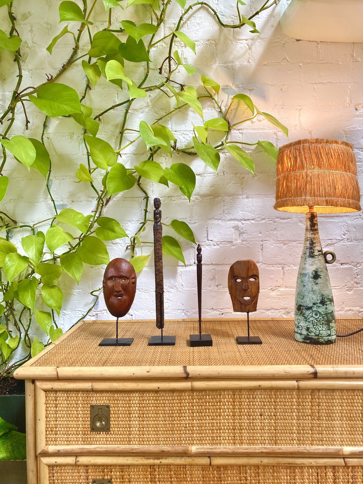 Carved Wooden Ancestor Sculpture With Rattan Body From Borneo (Circa 1960s) photo furniture