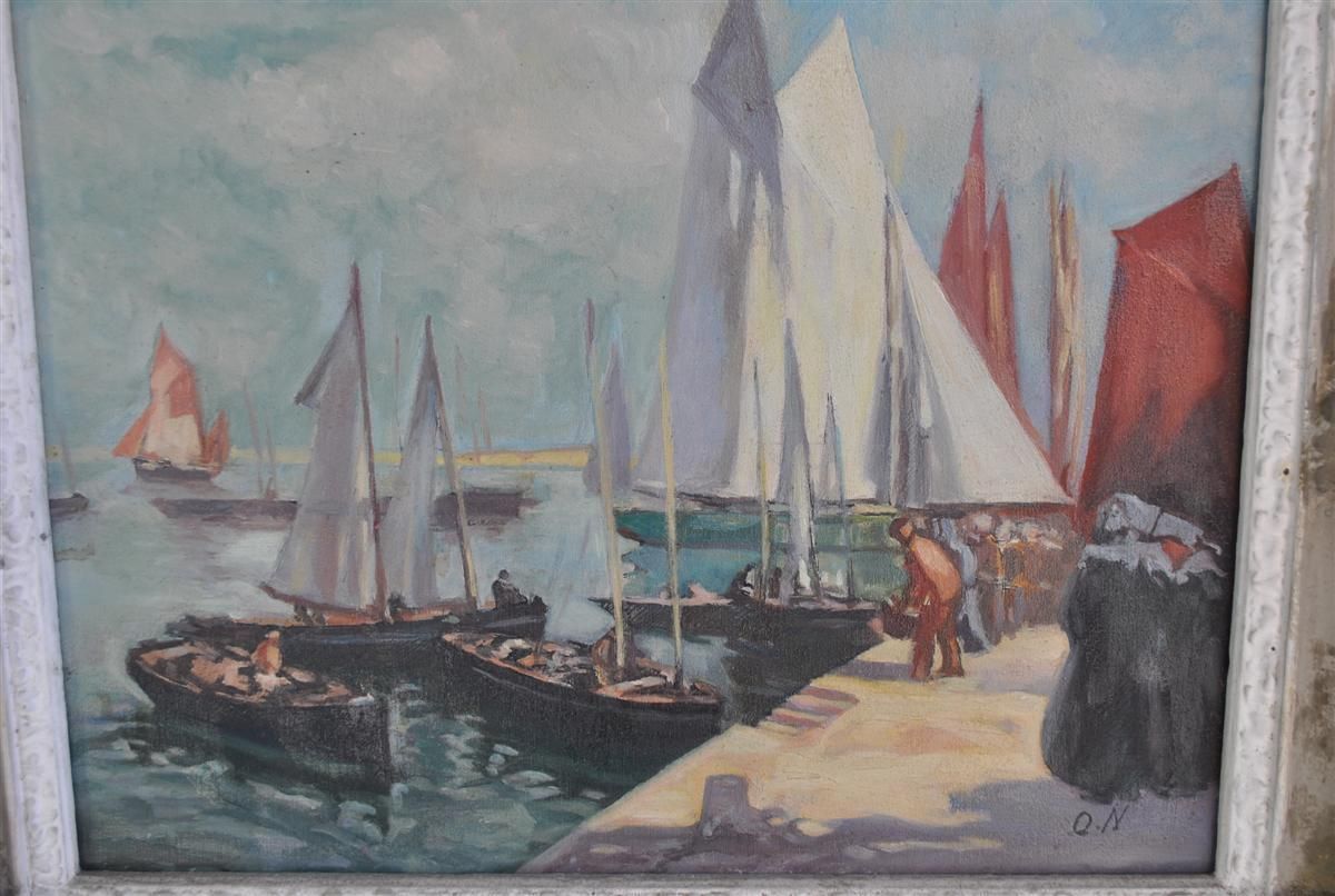 Marine Painting With Sailboats By O. Nicomède X Xth photo furniture