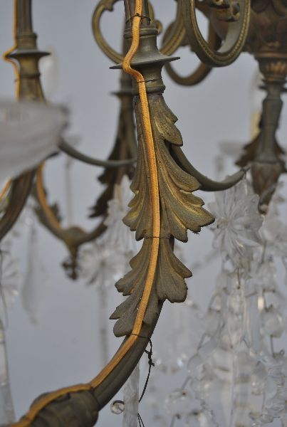 Chandelier Tassels Of Gilt Bronze Crystal Rockery Style Xi Xth photo Lighting