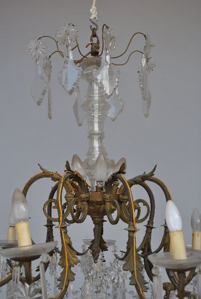 photo vintage Chandelier Tassels Of Gilt Bronze Crystal Rockery Style Xi Xth