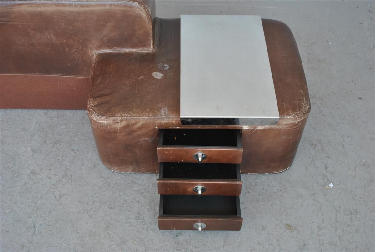 photo furniture Leather Headboard With Integrated Bedside Tables 1970s