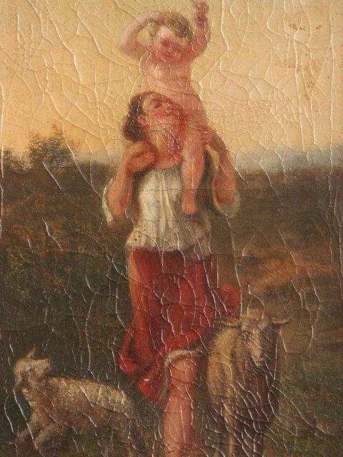 Oil On Canvas Unsigned Woman And Child In The Countryside photo furniture