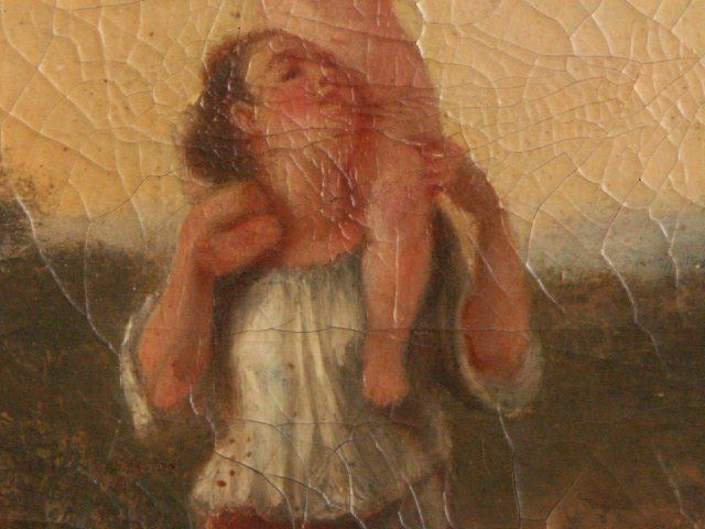 Oil On Canvas Unsigned Woman And Child In The Countryside photo Art