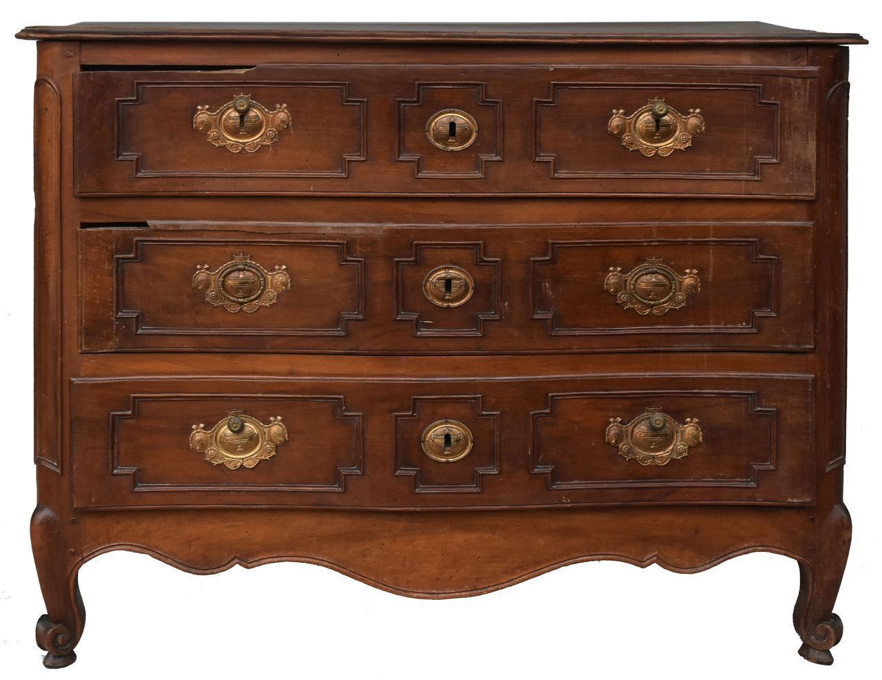 Curved Chest Of Drawers In Walnut 18th Century With 3 Drawers Snail Feet